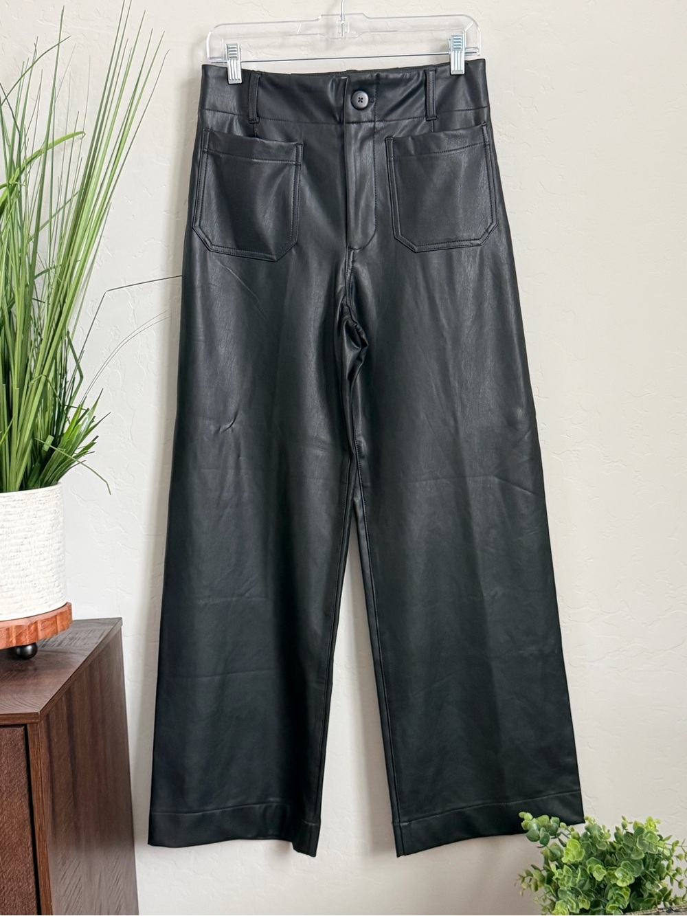 Maeve Colette Full Length Faux Leather Pants Black 28 NWT